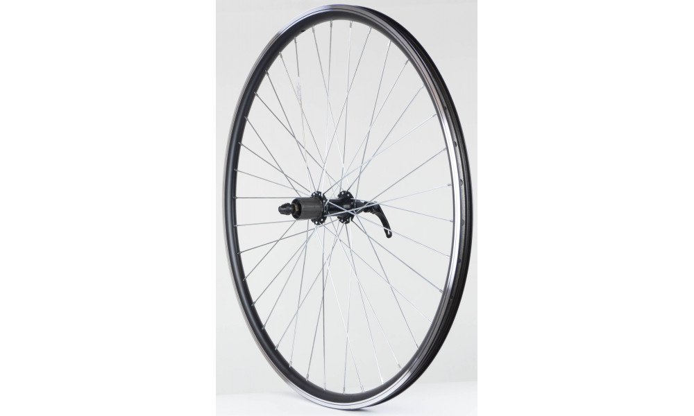 Galinis ratas 28" Alu cassette 8/9 įvorė QR, DoubleWall black ratlankis 