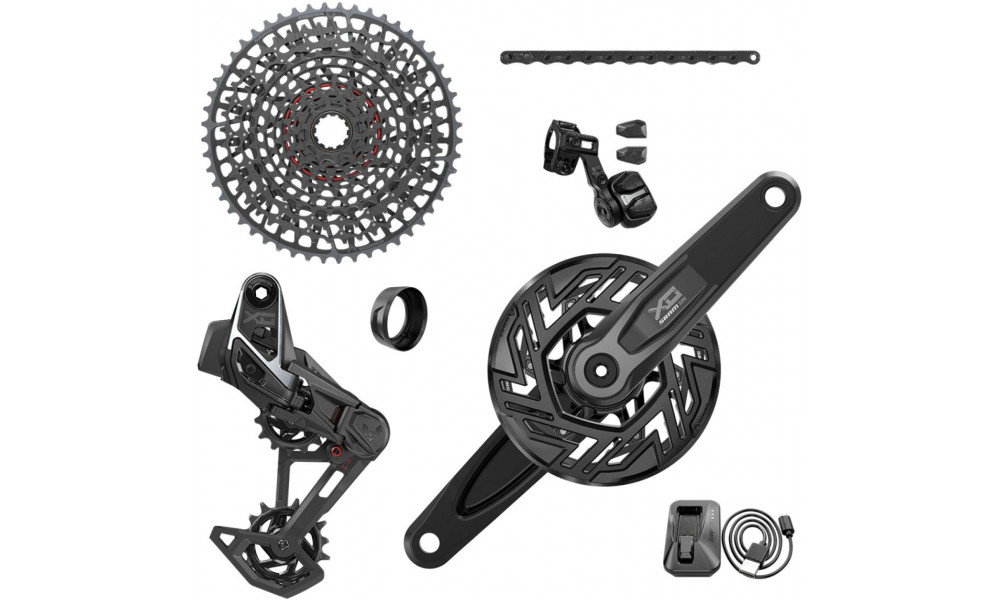 Važiuoklės dalių grupės komplektas SRAM X0 Eagle T-Type AXS E-MTB Brose 1x12-speed 165mm 36Tx10-52T 