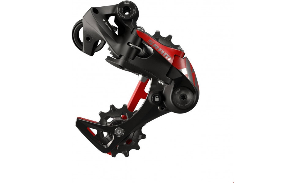 Galinis pavarų perjungėjas SRAM X01 DH medium cage 7-speed red 