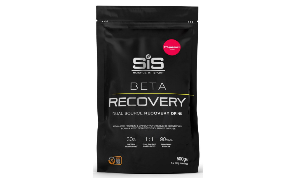 Maistas sportui milteliais SiS Beta Recovery Strawberry 500g 