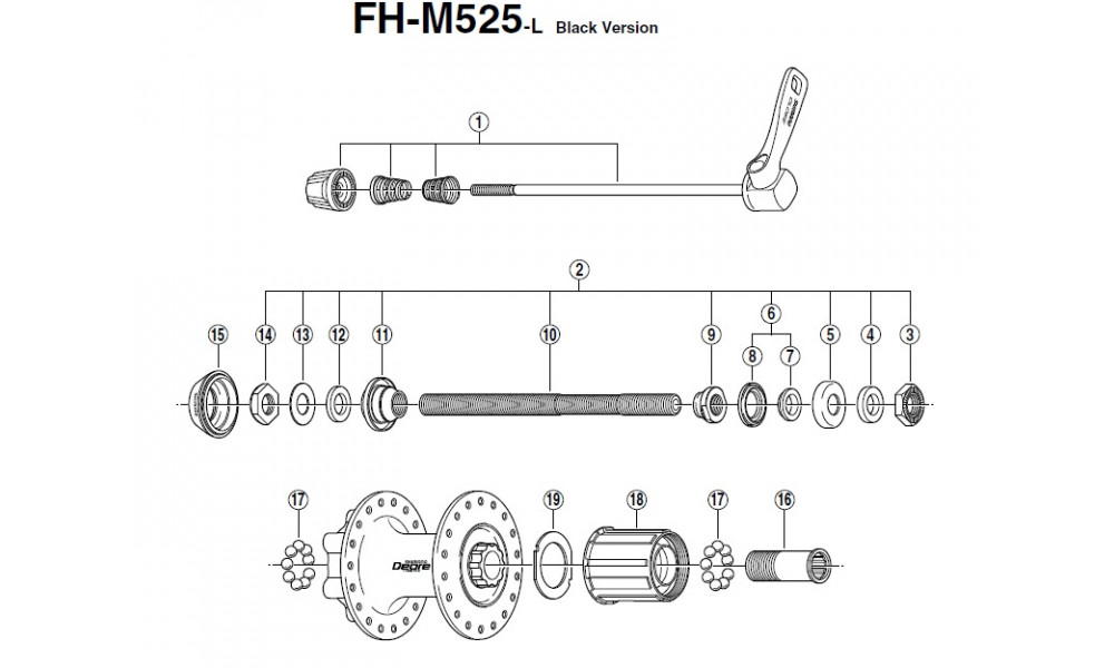 Galinė įvorė Shimano DEORE FH-M525 Disc 6-bolt 9/10-speed 