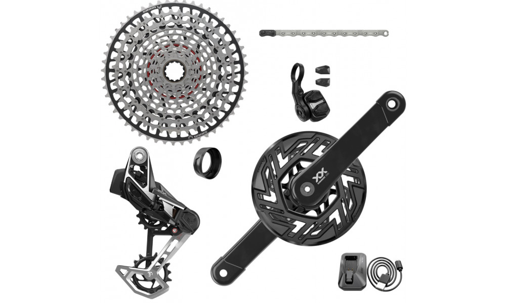 Važiuoklės dalių grupės komplektas SRAM XX Eagle T-Type AXS E-MTB 104BCD 1x12-speed 165mm 36Tx10-52T 