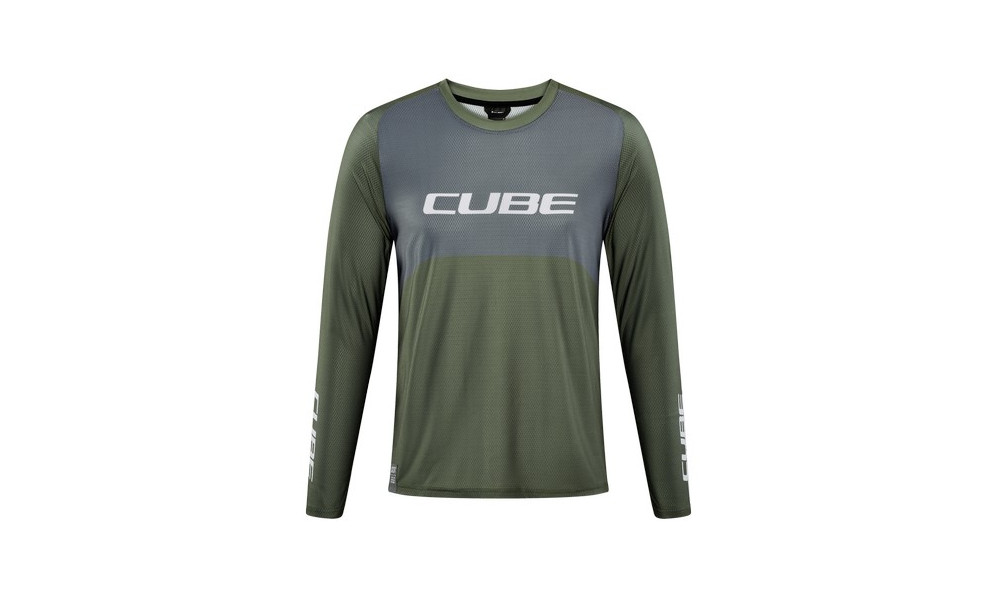 Dviratininko marškinėliai Cube Vertex Round Neck TM L/S olive'n'grey - 1