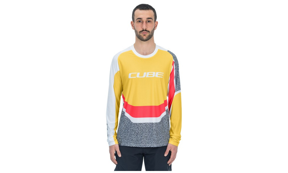 Dviratininko marškinėliai Cube Vertex Round Neck L/S yellow'n'pink - 5