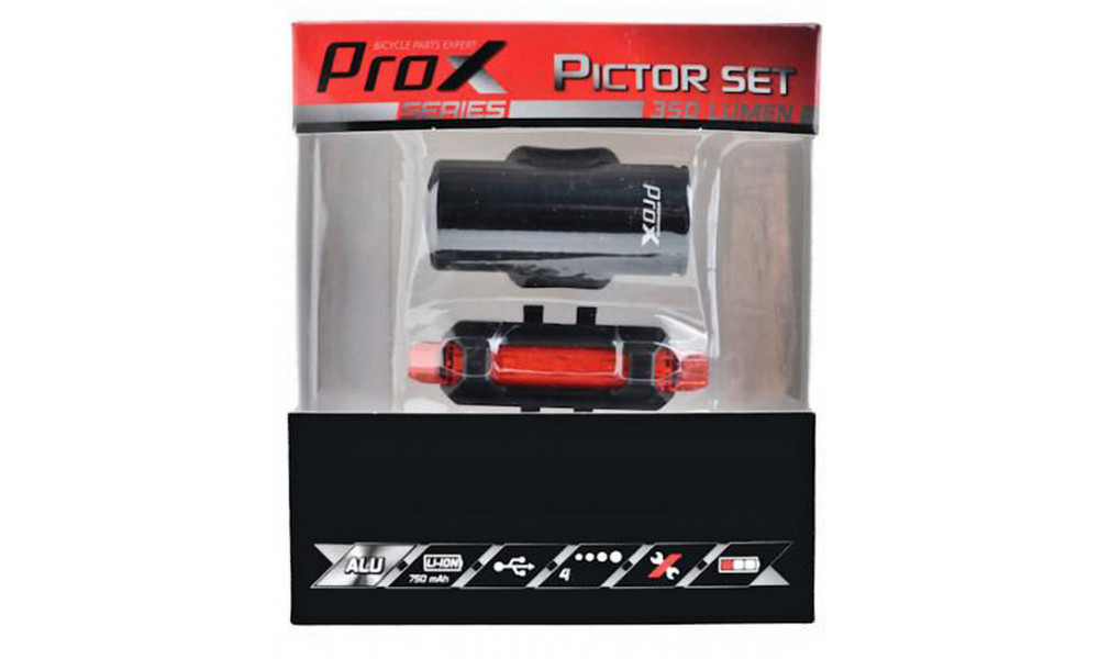 Apšvietimo komplektas ProX Pictor CREE 350Lm + 10Lm USB black - 2