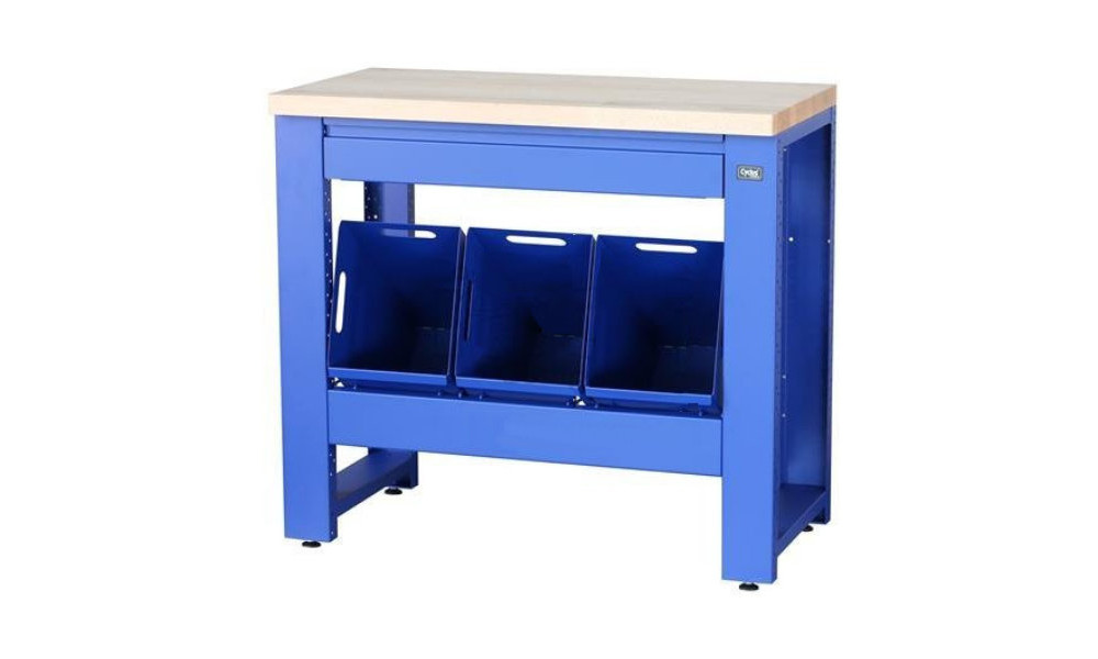 Darbo stalas servisui Cyclus Tools System 500 89 x 100 x 50 cm with trash can 3 x 25 L, pull-out 3 containers, drawer blue (7208 
