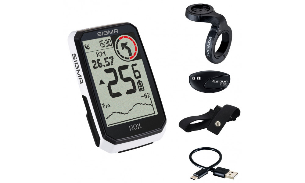 Dviračio kompiuteris SIGMA ROX 4.0 Endurance GPS White HR Set - 1
