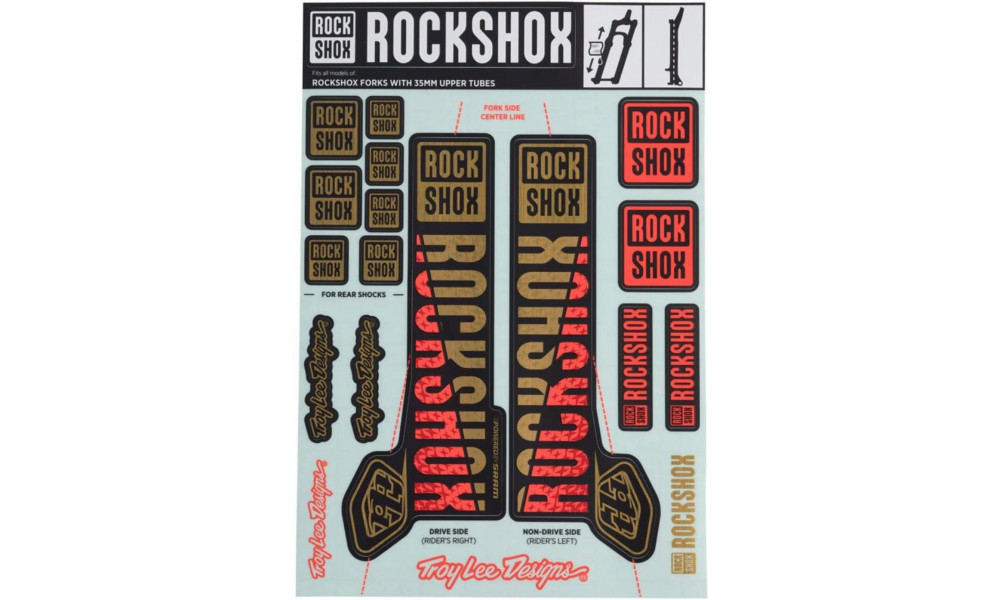 Šakės lipdukas Rockshox 35mm Troy Lee Designs gold-orange 