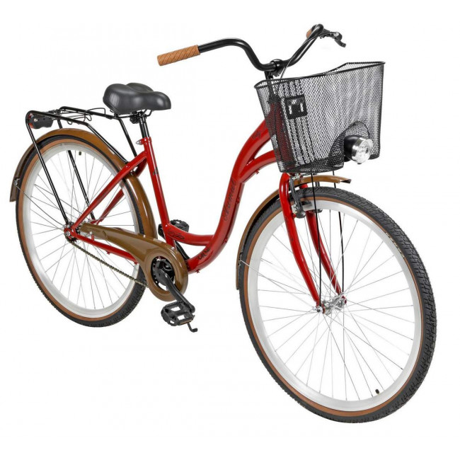 Dviratis AZIMUT City Lux 28" 2025 su krepšeliu bordo-brown