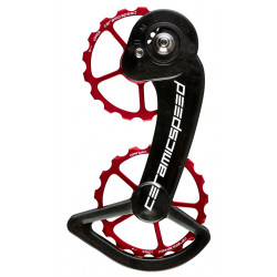 Galinio pavarų perjungėjo ratukų komplektas CeramicSpeed Oversized for SRAM 10+11s Mechanical Coated Alloy 607 red (101665)