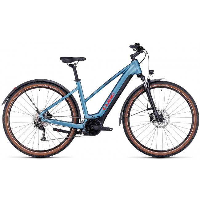 Elektrinis dviratis Cube Nuride Hybrid Performance 625 Allroad Trapeze metalblue'n'red 2023