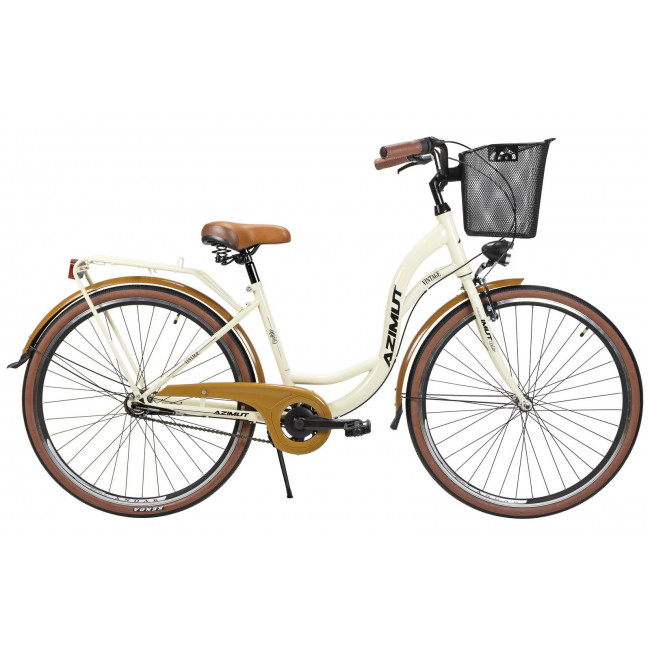 Dviratis AZIMUT Vintage 28" 3-speed 2024 with basket cream-brown semi-matt