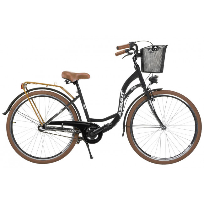 Dviratis AZIMUT Vintage 28" 3-speed 2024 with basket black-cream matt