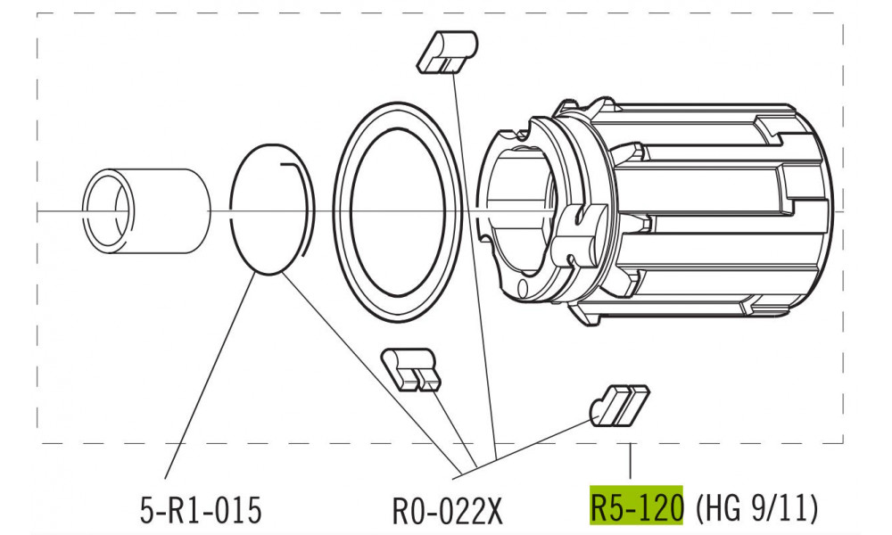 Įvorės/stebulės būgnas Fulcrum R5-120 Road for Shimano HG and SRAM 8/9/10/11-speed cassettes 