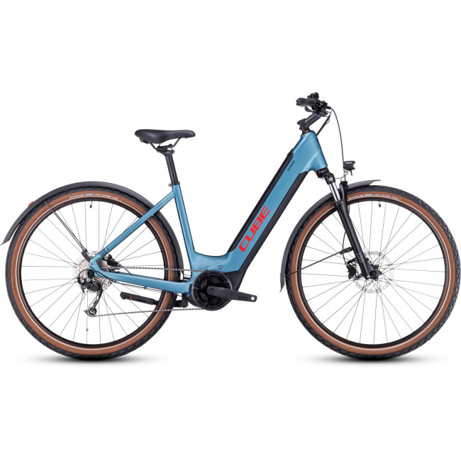 Elektrinis dviratis Cube Nuride Hybrid Performance 500 Allroad Easy Entry metalblue'n'red 2024